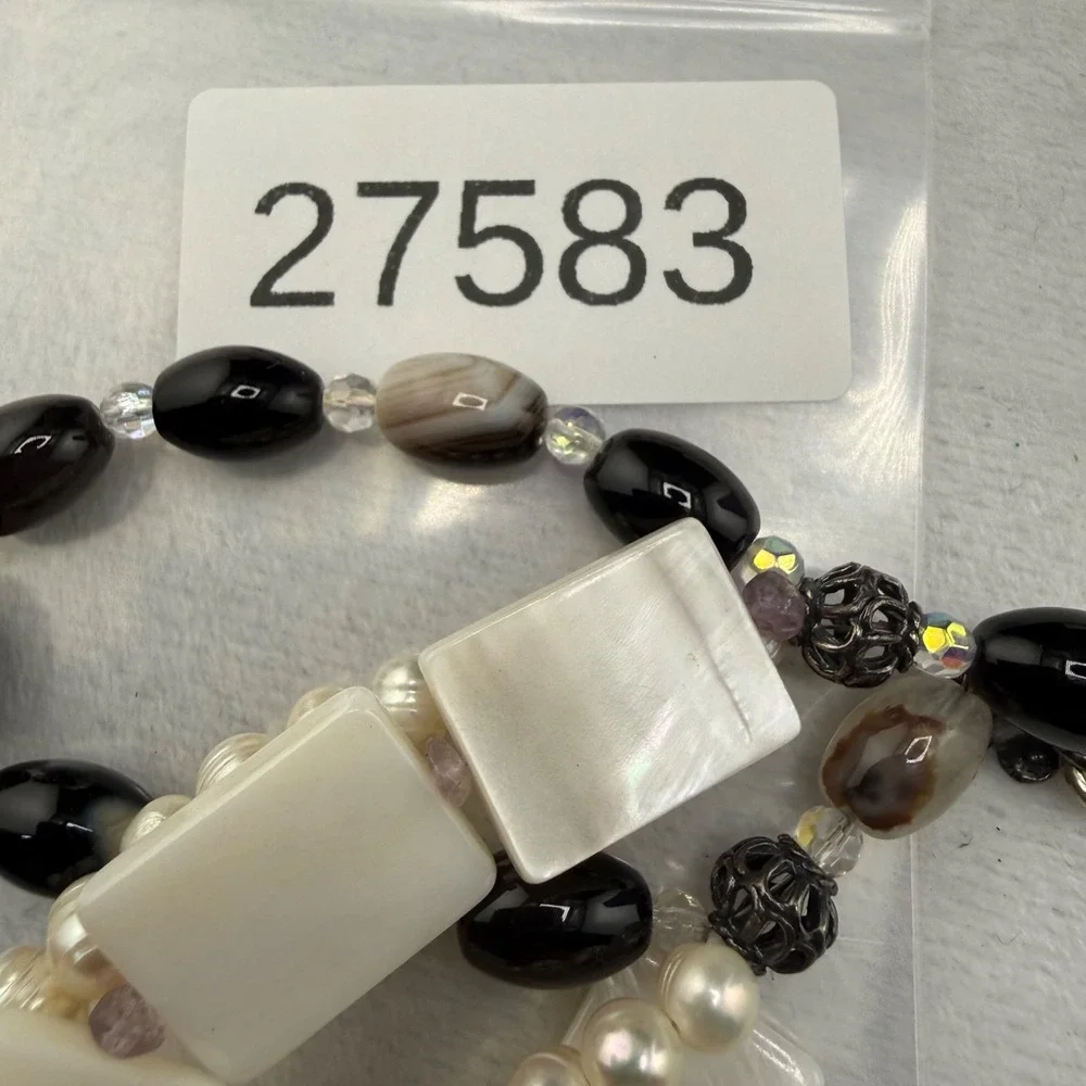 Modern‎ Layered Beaded Bracelet Shell Pearl Glass Beach Vacation 7